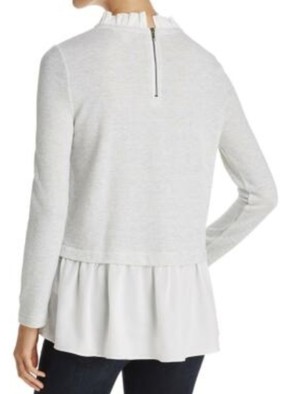 beachlunchlounge White Ruffle-Hem Long Sleeve Top